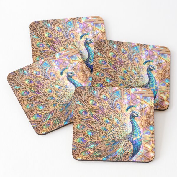 Item preview, Holographic Kumiko Peacock – Japanese Geometric Peacock Art, Colorful Stained Glass Bird, Luxury Japanese Wall Art designed and sold by アミヤジャ.