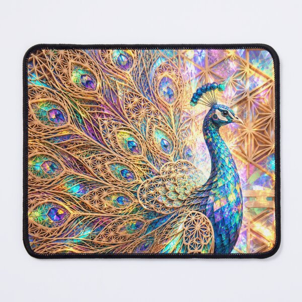 Item preview, Holographic Kumiko Peacock – Japanese Geometric Peacock Art, Colorful Stained Glass Bird, Luxury Japanese Wall Art designed and sold by アミヤジャ.
