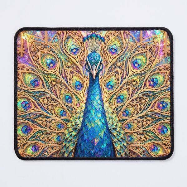 Item preview, Copy of Holographic Kumiko Peacock – Japanese Geometric Peacock Art, Colorful Stained Glass Bird, Luxury Japanese Wall Art designed and sold by アミヤジャ.