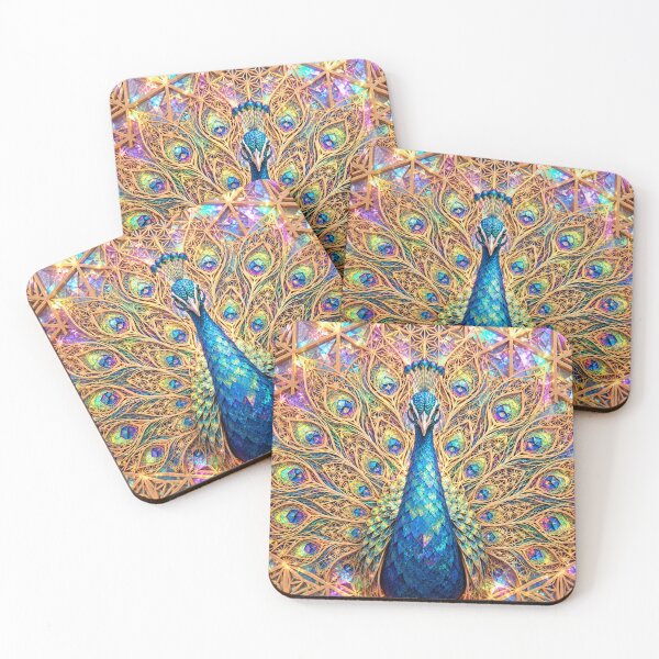 Item preview, Copy of Holographic Kumiko Peacock – Japanese Geometric Peacock Art, Colorful Stained Glass Bird, Luxury Japanese Wall Art designed and sold by アミヤジャ.