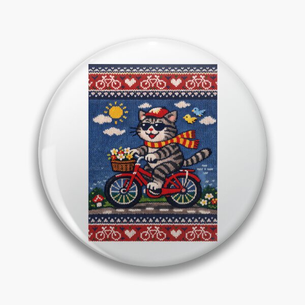 Item preview, Cat Riding A Bicycle Funny Knitted Picture designed and sold by Raniya-Otte.