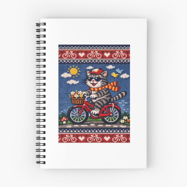 Item preview, Cat Riding A Bicycle Funny Knitted Picture designed and sold by Raniya-Otte.