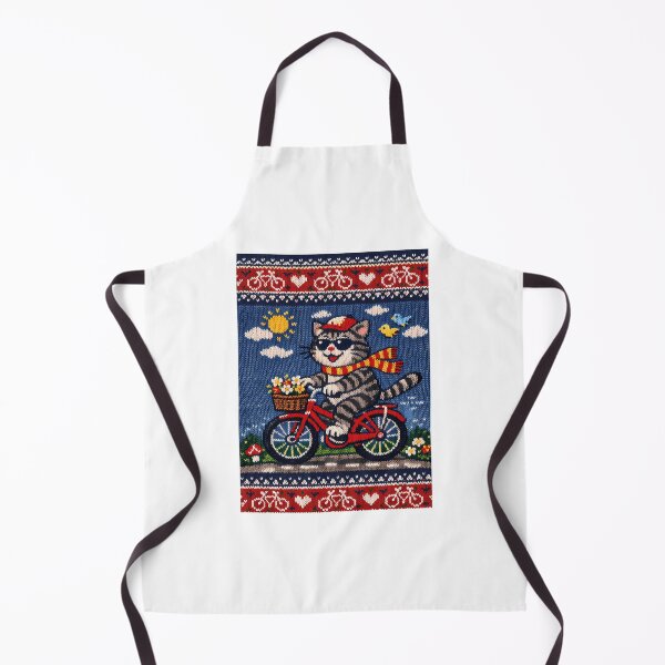 Item preview, Cat Riding A Bicycle Funny Knitted Picture designed and sold by Raniya-Otte.