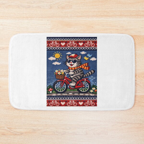 Item preview, Cat Riding A Bicycle Funny Knitted Picture designed and sold by Raniya-Otte.