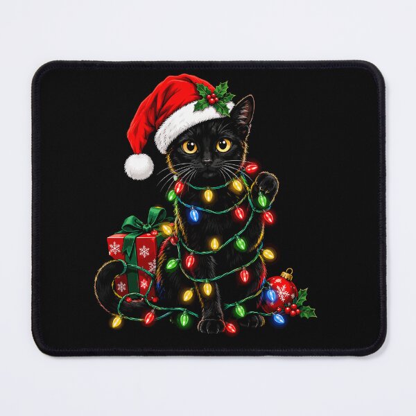 Item preview, Santa Black Cat Tangled in Christmas Tree Lights | Funny Holiday Cat Christmas designed and sold by mraihan.