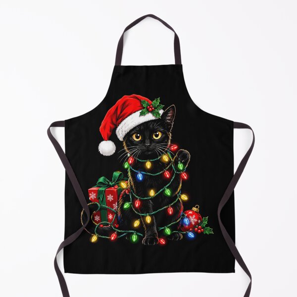 Item preview, Santa Black Cat Tangled in Christmas Tree Lights | Funny Holiday Cat Christmas designed and sold by mraihan.
