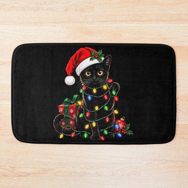 Item preview, Santa Black Cat Tangled in Christmas Tree Lights | Funny Holiday Cat Christmas designed and sold by mraihan.