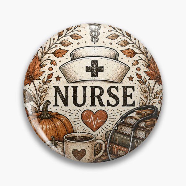 Item preview, Vintage Fall Nurse Sticker - Autumn Pumpkin Coffee Emblem Design designed and sold by FestivityFinds.