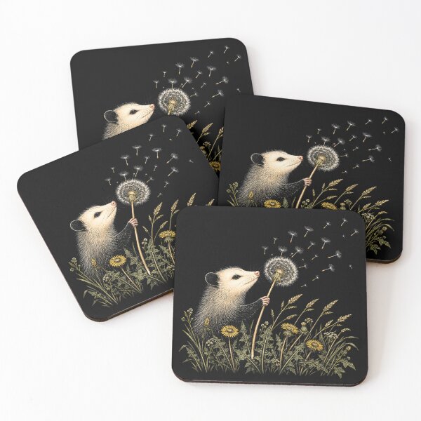Item preview, Vintage Opossum Making A Dandelion Floral Wildflower Wish  designed and sold by KelsterRandom.
