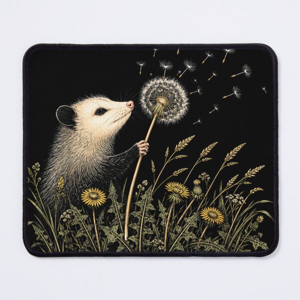 Item preview, Vintage Opossum Making A Dandelion Floral Wildflower Wish  designed and sold by KelsterRandom.