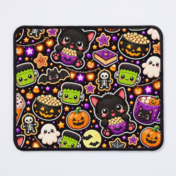 Item preview, Kawaii Halloween Pattern with Black Cats, Cute Ghosts, Frankenstein, Pumpkins and Spooky Treats designed and sold by ALH Apparel.