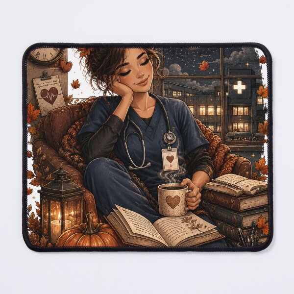 Item preview, Cozy Autumn Nurse Wall Art – Night Shift Coffee, Pumpkin and Medical Aesthetic designed and sold by FestivityFinds.