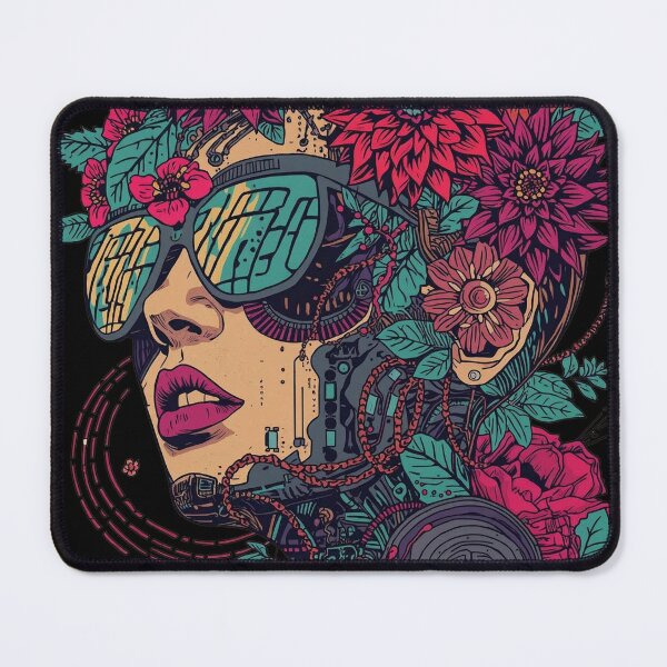 Item preview, Floral Vision Sunglasses: Cyberpunk Botanical Portrait designed and sold by  Mythical Entanglement.