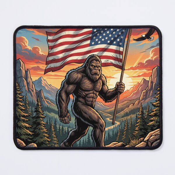 Item preview, Patriotic Bigfoot Holding American Flag at Sunset designed and sold by Spank My Yeti.