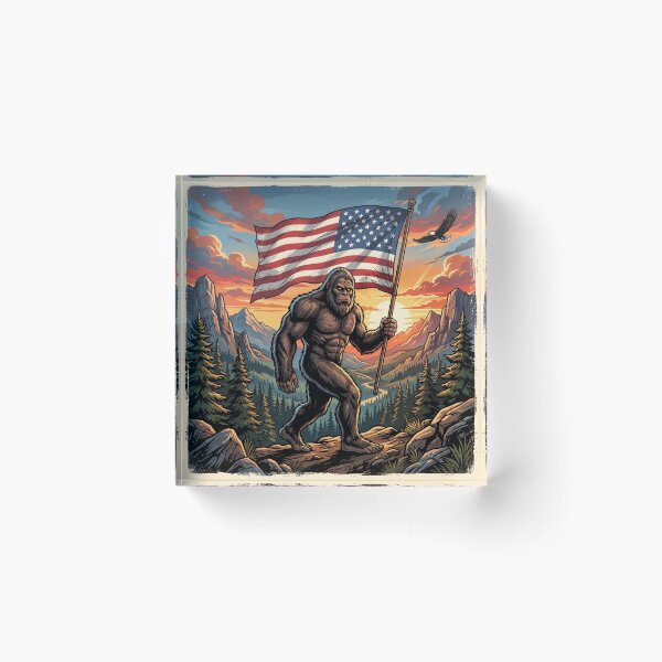 Item preview, Patriotic Bigfoot Holding American Flag at Sunset designed and sold by Spank My Yeti.