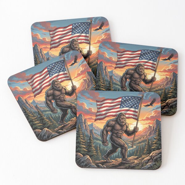 Item preview, Patriotic Bigfoot Holding American Flag at Sunset designed and sold by Spank My Yeti.