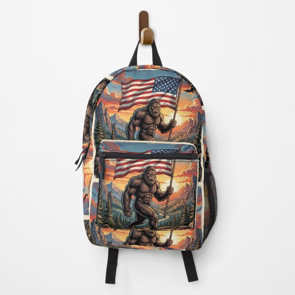 Item preview, Patriotic Bigfoot Holding American Flag at Sunset designed and sold by Spank My Yeti.
