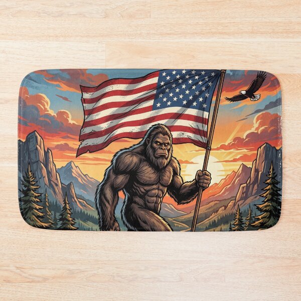 Item preview, Patriotic Bigfoot Holding American Flag at Sunset designed and sold by Spank My Yeti.