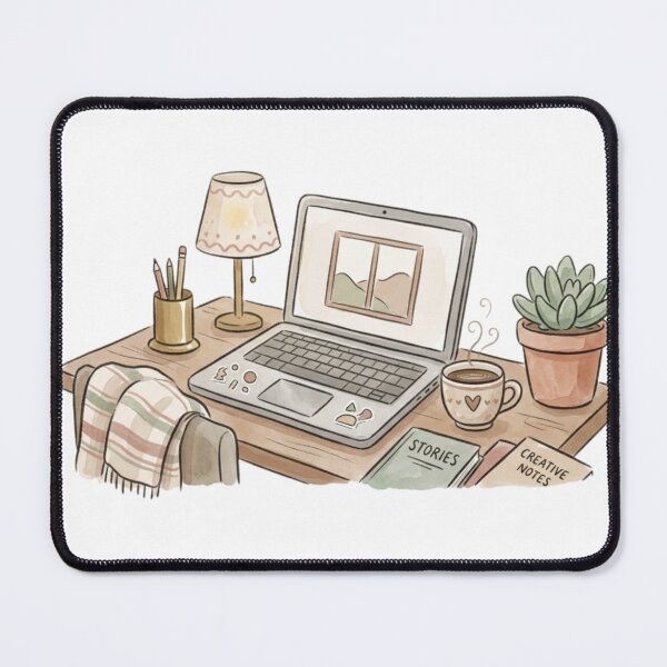 Item preview, Cozy Creative Workspace Illustration – Laptop, Coffee & Plants designed and sold by MaafiaArtsThai.