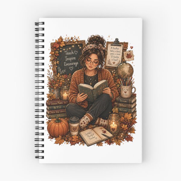 Item preview, Cozy Fall Teacher Spiral Notebook – Autumn Lesson Plans & Grateful Teacher Journal designed and sold by FestivityFinds.