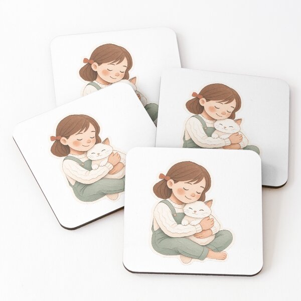 Item preview, Sweet Embrace - Cute Girl Hugging Her Cat Watercolor Sticker designed and sold by RAJASWARSTORE.