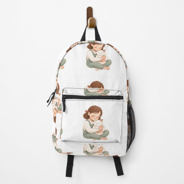 Item preview, Sweet Embrace - Cute Girl Hugging Her Cat Watercolor Sticker designed and sold by RAJASWARSTORE.