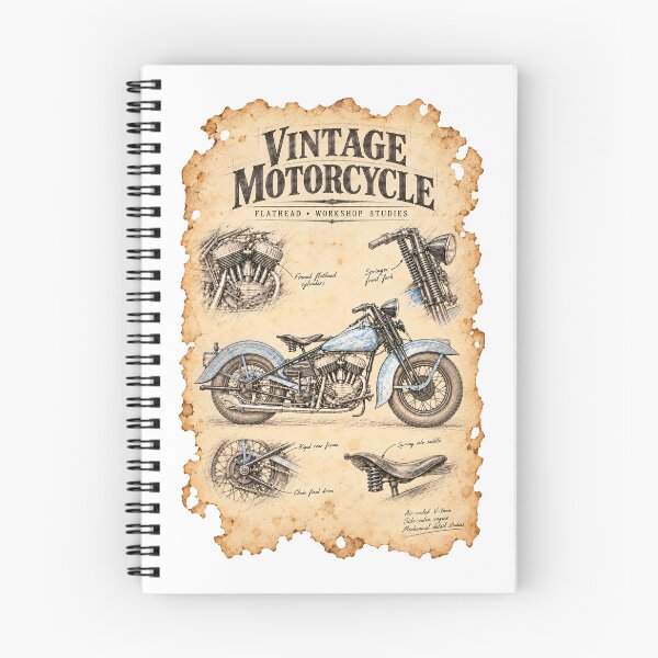 Item preview, Vintage Motorcycle Workshop Sketch on Aged Parchment designed and sold by Russell Thorne.