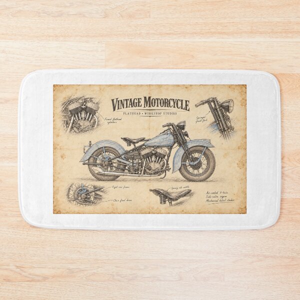 Item preview, Vintage Motorcycle Workshop Sketch on Aged Parchment designed and sold by Russell Thorne.