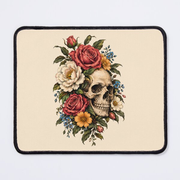 Item preview, Vintage Skull and flowers – Floral Retro Tattoo Art designed and sold by Lyannaadesign.