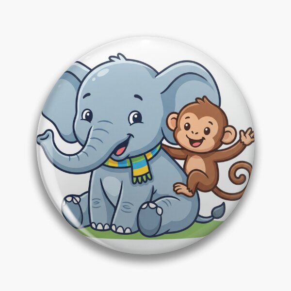 Item preview, Cute Elephant and Monkey Best Friends - Kawaii Jungle Pals Vector designed and sold by KaleeDesigns.