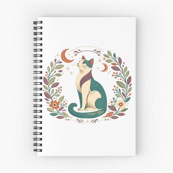 Item preview, Celestial Cat Moon Floral Wreath Mystical Botanical Cottagecore Art designed and sold by inkoutninja.