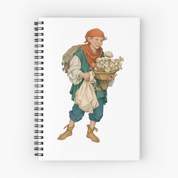 Item preview, Mushroom picker boy with basket and hiking bag vintage designed and sold by Mauswohn.