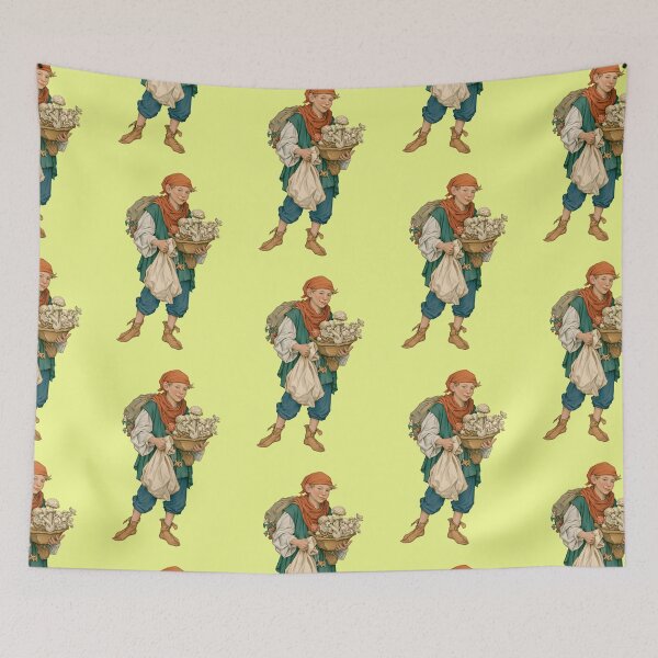 Item preview, Mushroom picker boy with basket and hiking bag vintage designed and sold by Mauswohn.