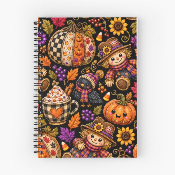 Item preview, Kawaii Autumn Scarecrow Pattern with Patchwork Pumpkins, Cozy Fall Mug, Crow and Harvest Leaves designed and sold by ALH Apparel.