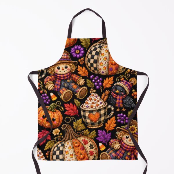 Item preview, Kawaii Autumn Scarecrow Pattern with Patchwork Pumpkins, Cozy Fall Mug, Crow and Harvest Leaves designed and sold by ALH Apparel.