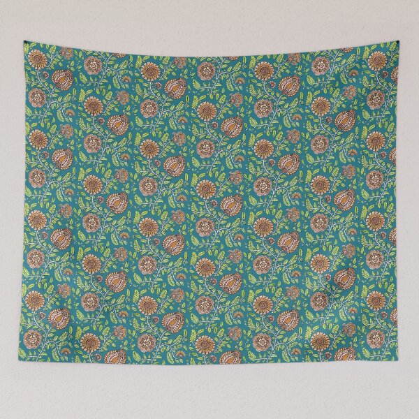 Item preview, Teal and Gold Kalamkari designed and sold by with-anugraha.