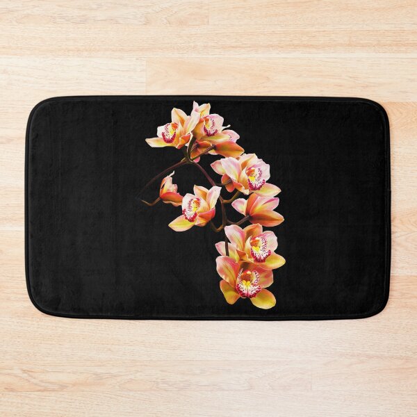 Item preview, Exquisite Elegant Yellow and Red Cymbidium Orchid Cascade on Black Shapes Mania designed and sold by Shapes-Mania.