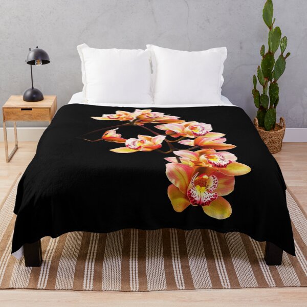Item preview, Exquisite Elegant Yellow and Red Cymbidium Orchid Cascade on Black Shapes Mania designed and sold by Shapes-Mania.