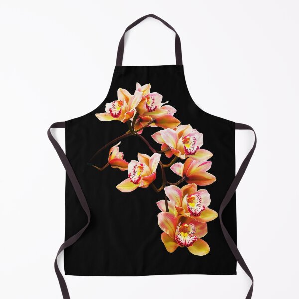 Item preview, Exquisite Elegant Yellow and Red Cymbidium Orchid Cascade on Black Shapes Mania designed and sold by Shapes-Mania.