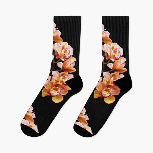 Item preview, Exquisite Elegant Yellow and Red Cymbidium Orchid Cascade on Black Shapes Mania designed and sold by Shapes-Mania.