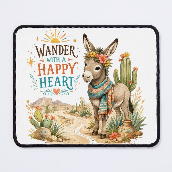 Item preview, Wander With a Happy Heart Donkey Desert Cactus Southwestern Art Design designed and sold by inkoutninja.