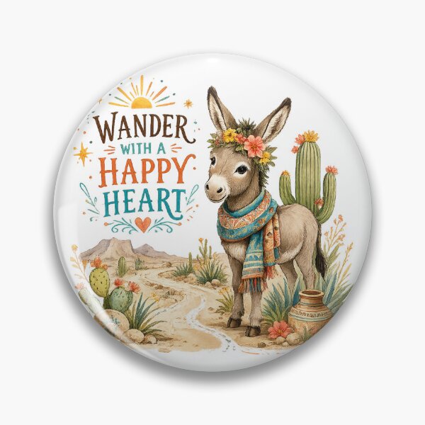 Item preview, Wander With a Happy Heart Donkey Desert Cactus Southwestern Art Design designed and sold by inkoutninja.