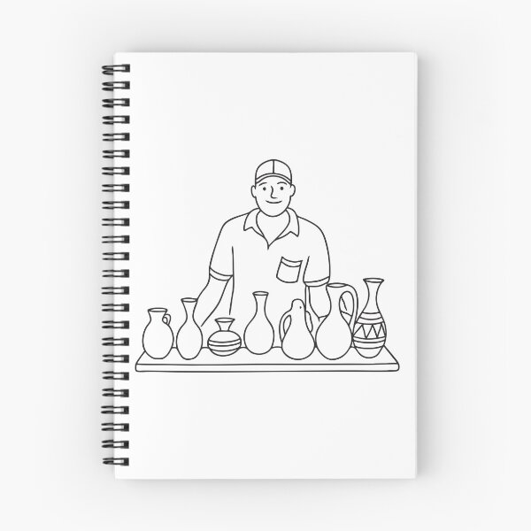 Item preview, Doodle illustration of a vendor displaying handmade vases on a wooden table designed and sold by rasagamastore.