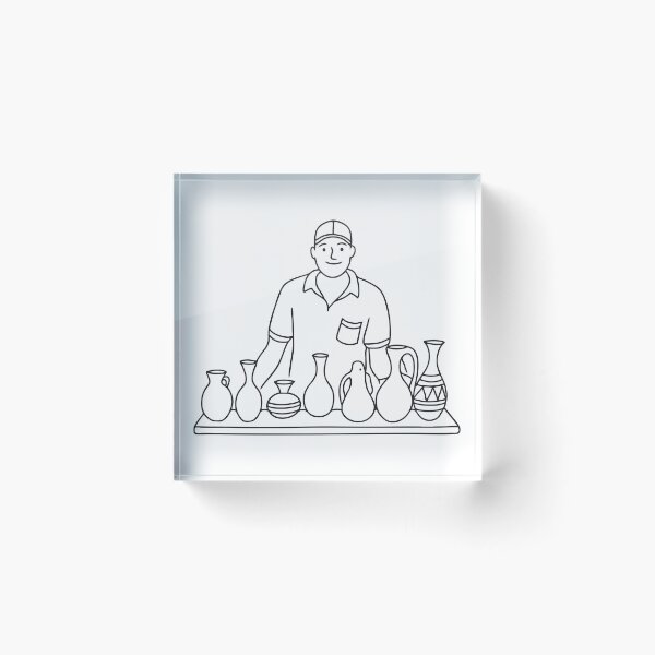 Item preview, Doodle illustration of a vendor displaying handmade vases on a wooden table designed and sold by rasagamastore.