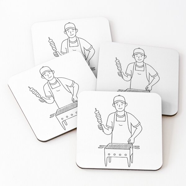 Item preview, Doodle illustration of a vendor grilling skewers over a charcoal stove designed and sold by rasagamastore.