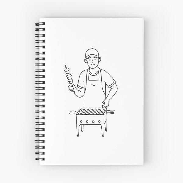 Item preview, Doodle illustration of a vendor grilling skewers over a charcoal stove designed and sold by rasagamastore.