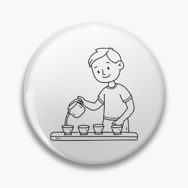 Item preview, Doodle illustration of a vendor pouring tea into small ceramic cups designed and sold by rasagamastore.