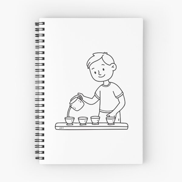 Item preview, Doodle illustration of a vendor pouring tea into small ceramic cups designed and sold by rasagamastore.