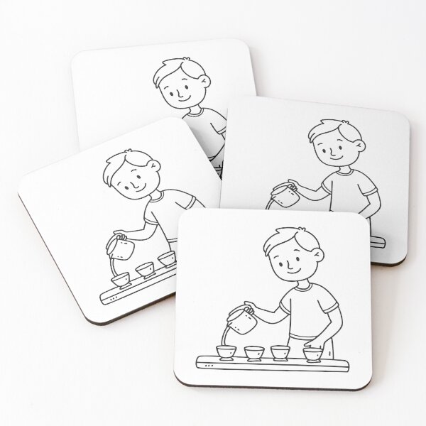 Item preview, Doodle illustration of a vendor pouring tea into small ceramic cups designed and sold by rasagamastore.