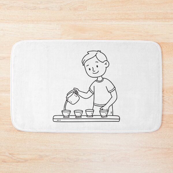 Item preview, Doodle illustration of a vendor pouring tea into small ceramic cups designed and sold by rasagamastore.
